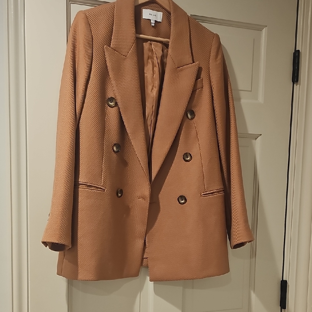 REISS Tan Blazer Wool-Blend Structured